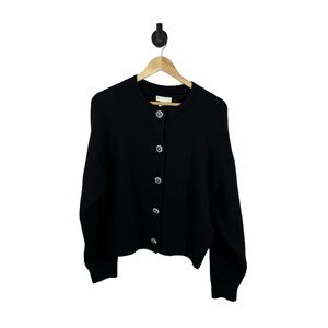 H&M Women’s Oversized Rhinestone Button Wool Blend Cardigan in Black Size S
